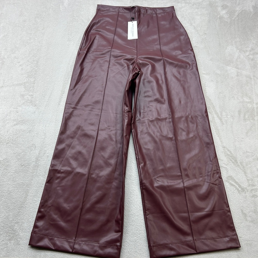 Ripley Rader Wide Leg Pants Women 4 Large Burgundy Faux Leather Hi Rise USA Made